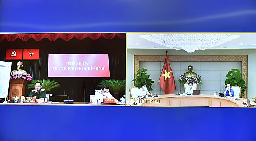 Bí thư Thành ủy Nguyễn Văn Nên tham dự tại điểm cầu TPHCM - Ảnh: VGP/Đình Nam